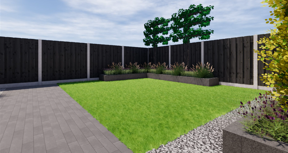 Strakke tuin met één terras A