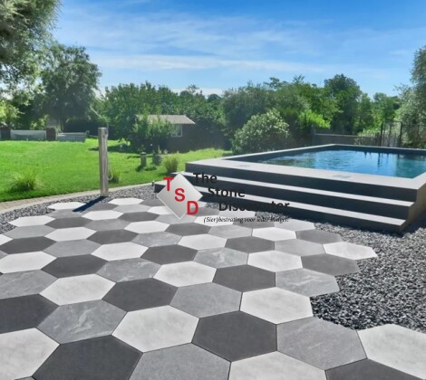 Staptegel Hexagon Quarzite Bianca 60x52x2 cm 5