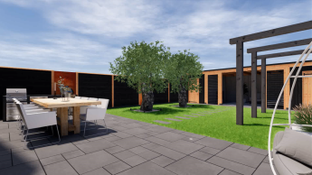 Corten staal en olijfbomen als eyecatcher