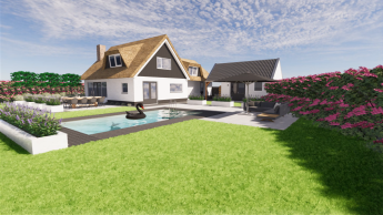 Kleuren van het huis ook in de tuin