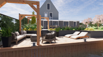Tuin aan het water met hoogteverschil