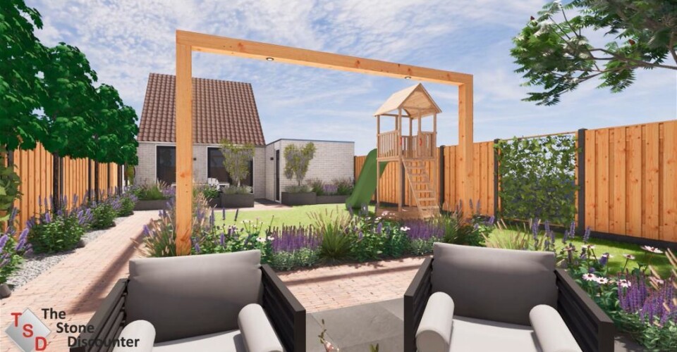 Gezellige tuin met speelplek B