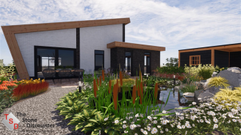 Modern huis met sfeervolle, speelse tuin